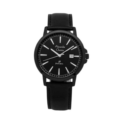 Alexandre Christie ALCW1014MDLIPDG Black Dial Leather Strap Men Watch